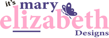 Brand name 'it's mary elizabeth Designs' with a butterfly graphic on a white background